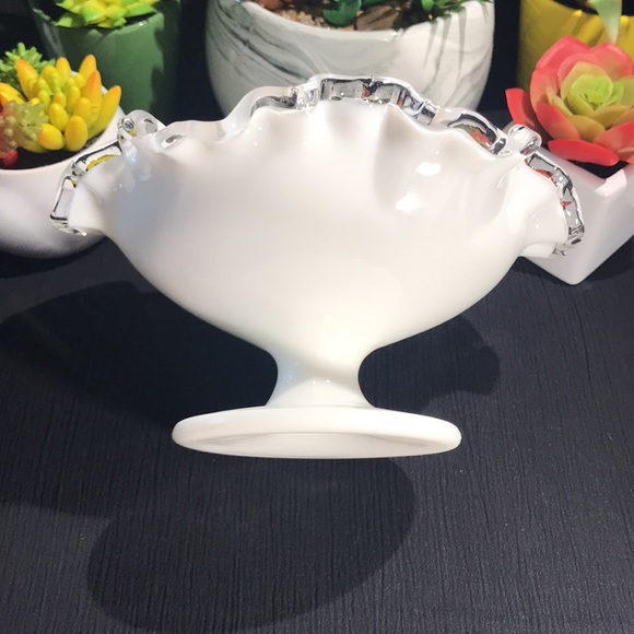 HTF 1950’s Vintage Fenton Art Glass Silver Crest Low Footed Pedestal Comport - Picture 3 of 6